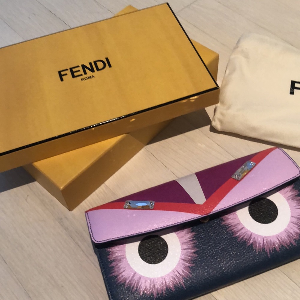 - Fendi Vitello Elite Crystal Eye Monster Wallet NEW - Picture 7 of 7